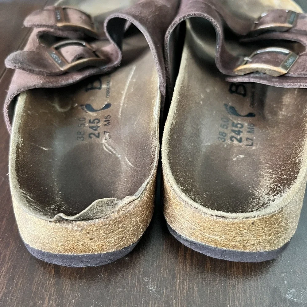 Birkenstock Betula Arizona Slide Sandals Brown Leather Women 7 Men 5 SEE‎ PHOTOS